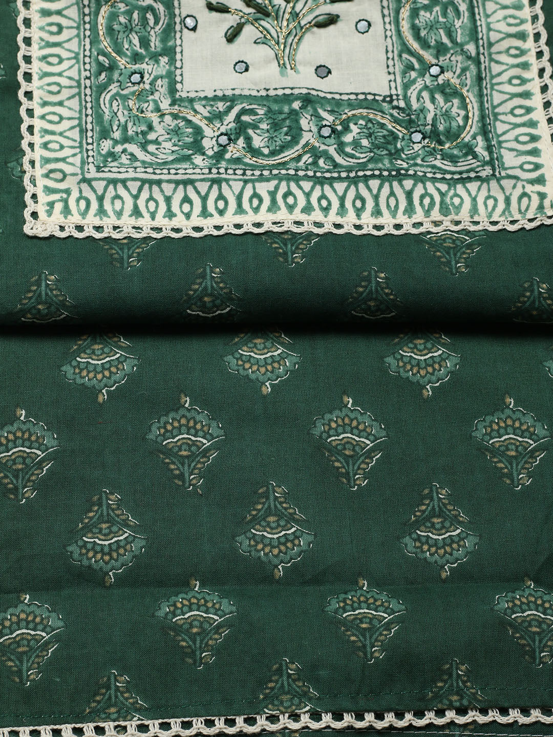 Printed Cotton Blend Unstitched Suit With Pant &amp; Dupatta