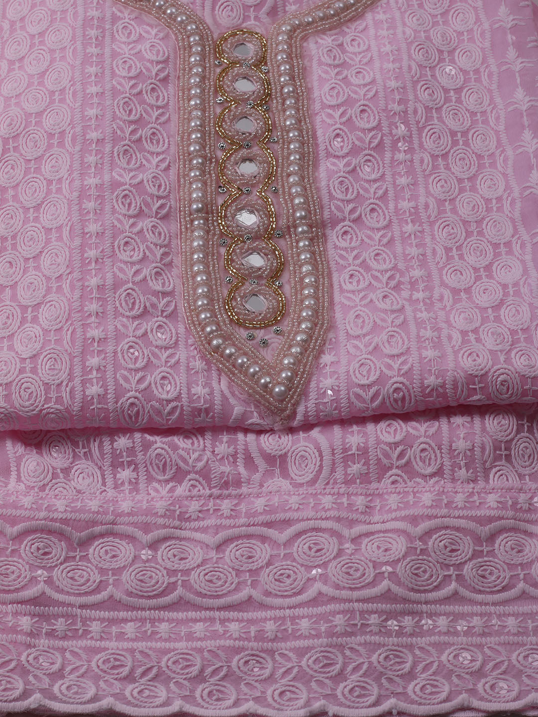 Chikan Work Georgette Unstitched Suit With Dupatta