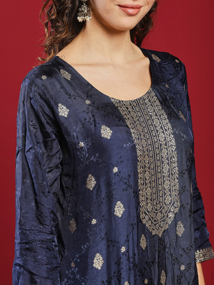 Embroidered Cotton Kurta With Pant &amp; Dupatta