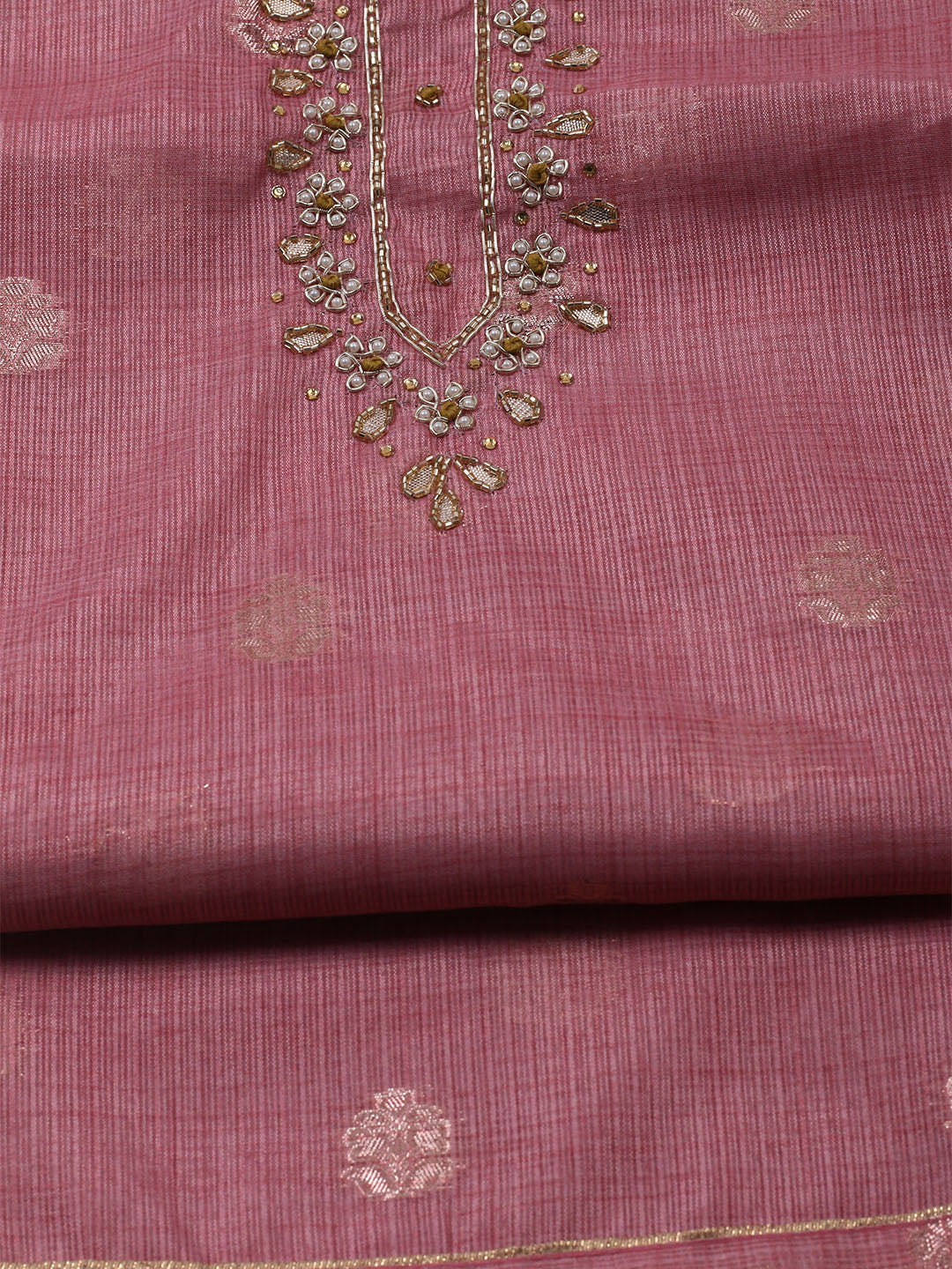 Embroidered Linen Unstitched Kurta With Pant & Dupatta