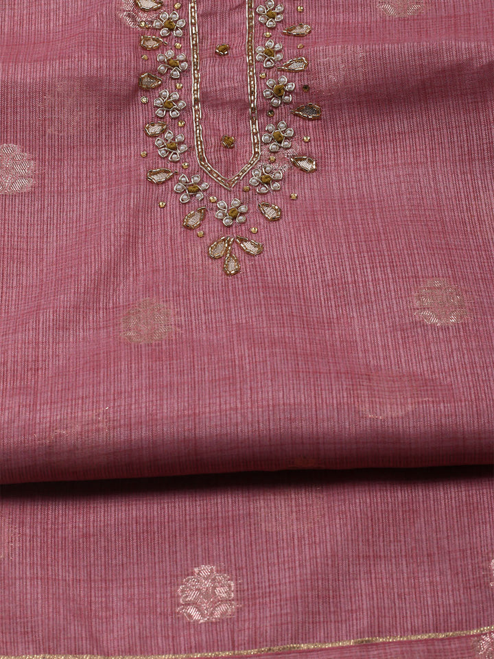 Embroidered Linen Unstitched Kurta With Pant &amp; Dupatta