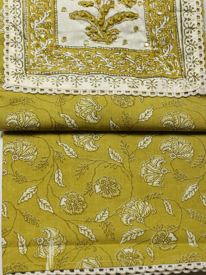 Printed Cotton Blend Unstitched Suit With Pant &amp; Dupatta