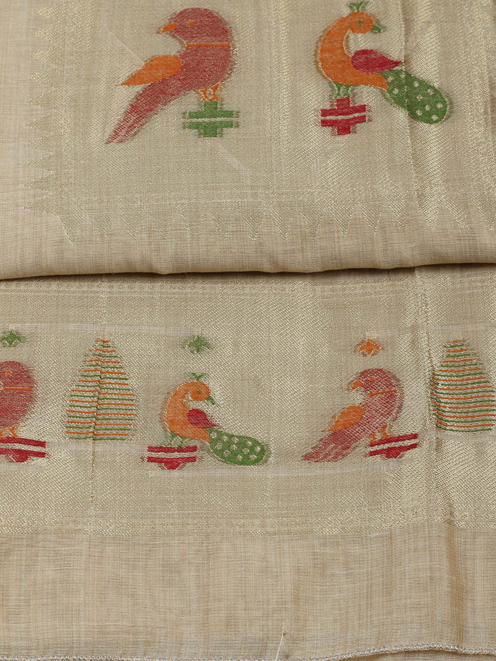 Embroidered Chanderi Unstitched Suit With Pant &amp; Dupatta