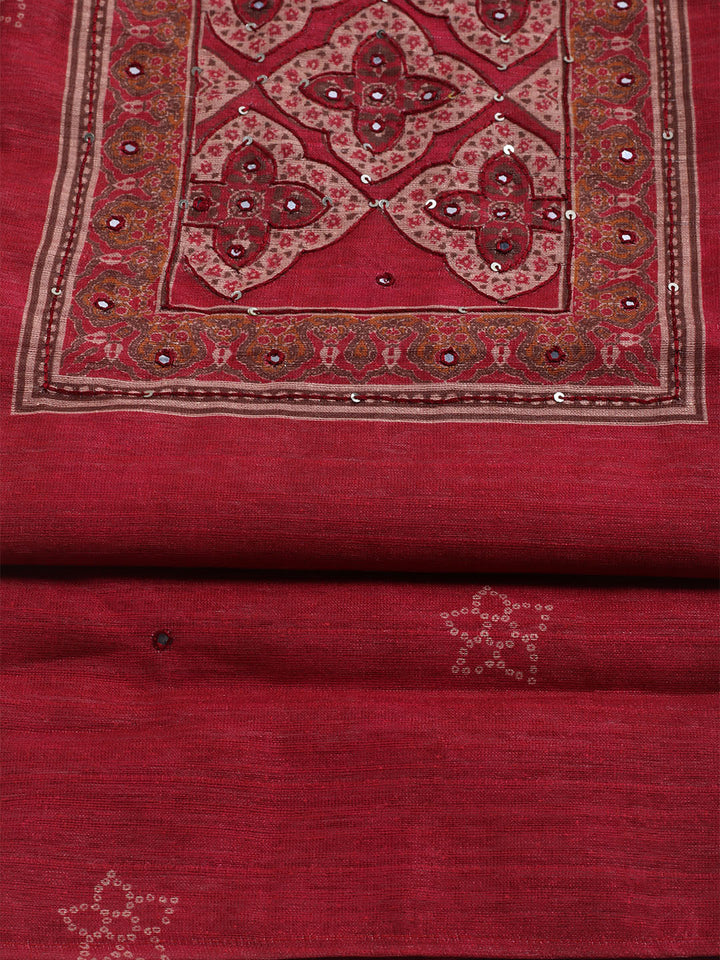Embroidered Chanderi Unstitched Suit With Dupatta