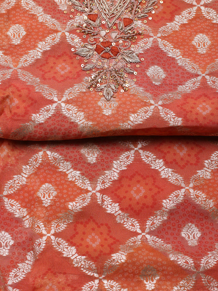 Embroidered Chanderi Unstitched Suit With Pant &amp; Dupatta