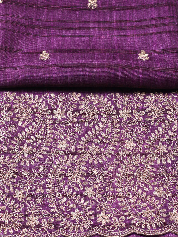 Embroidered Tussar Unstitched Suit With Pant &amp; Dupatta
