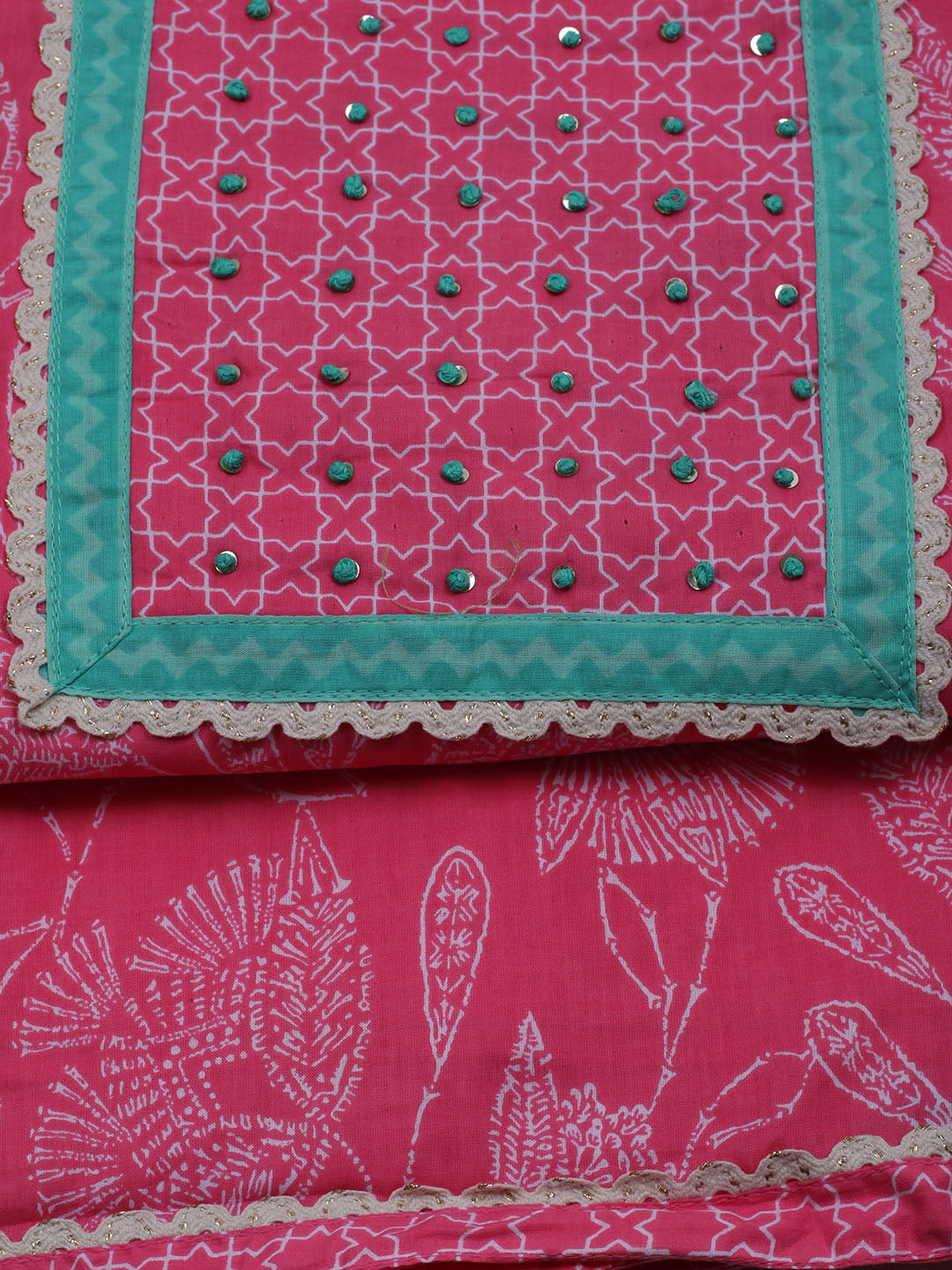 Printed Cotton Blend Unstitched Suit With Dupatta