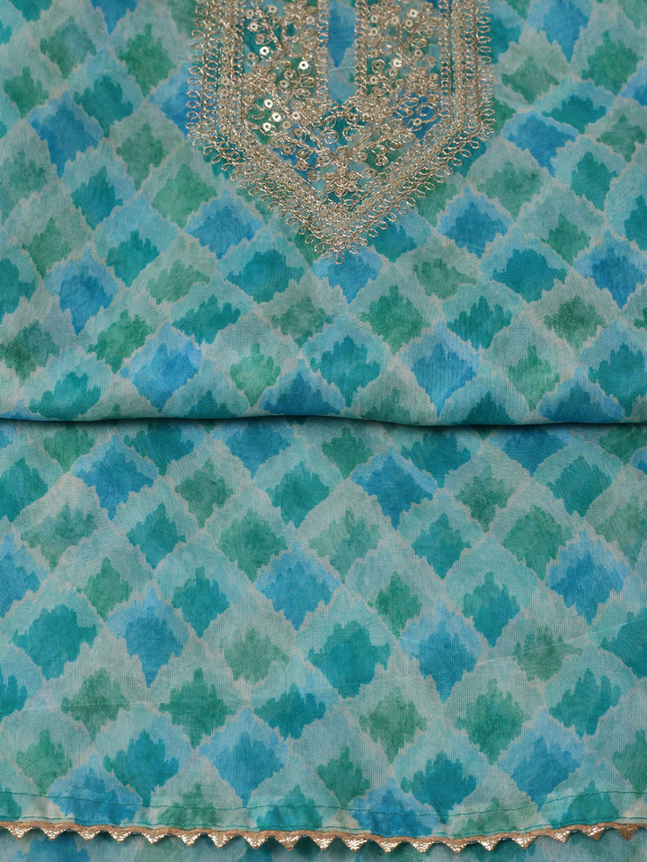 Neck Zari Embroidery Organza Unstitched Suit Piece With Dupatta
