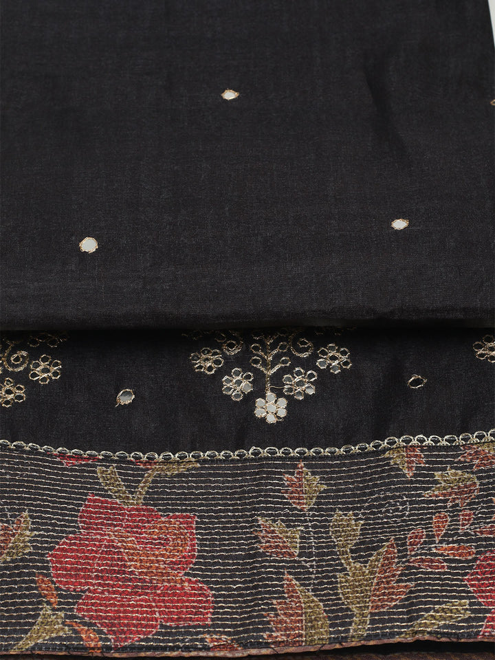 Embroidered Tussar Unstitched Suit With Dupatta