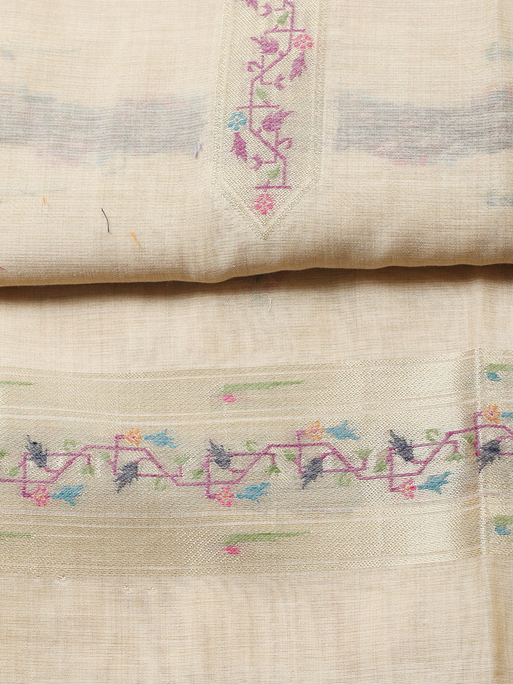 Embroidered Chanderi Unstitched Suit With Pant &amp; Dupatta