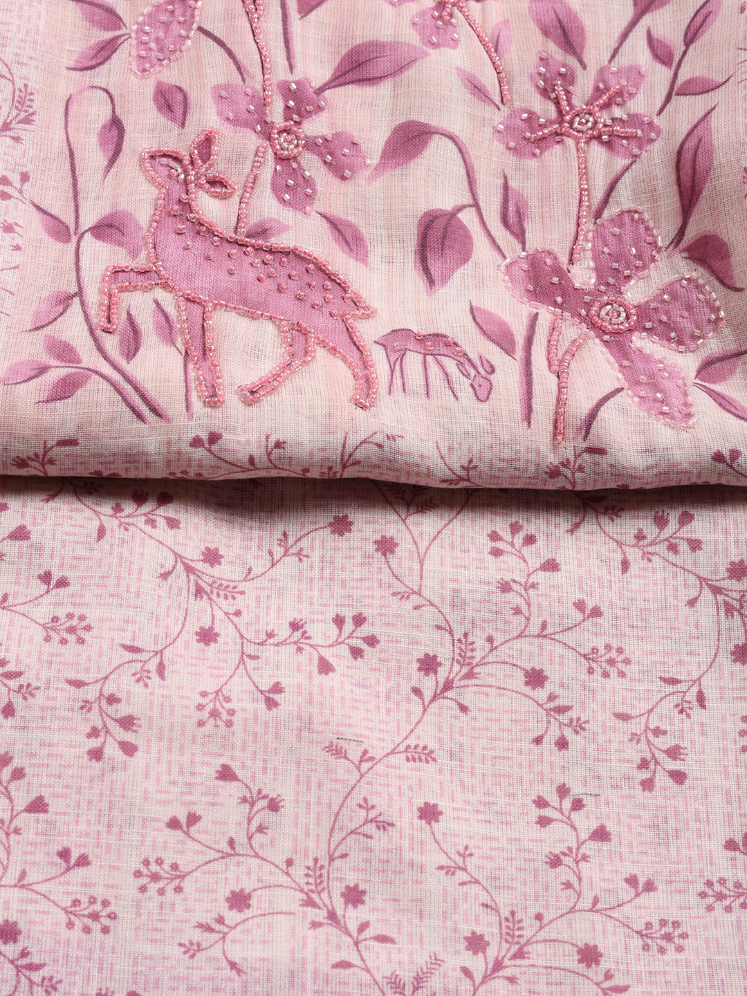 Printed Linen Blend Unstitched Suit With Pant &amp; Dupatta