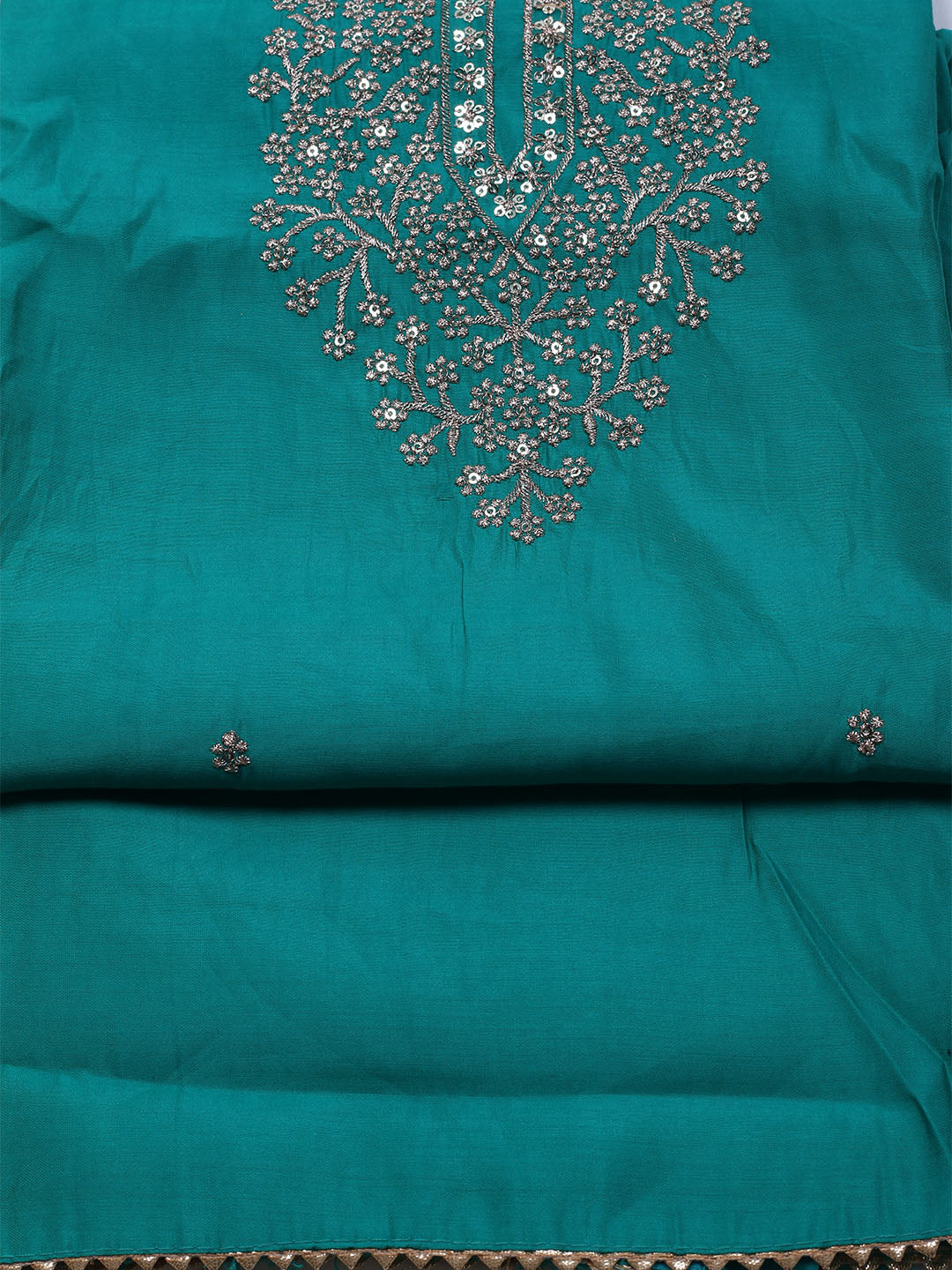 Neck Embroidered Chanderi Unstitched Suit With Dupatta