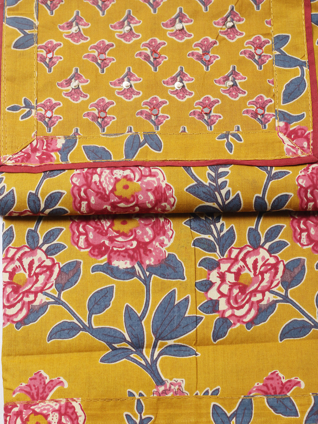 Printed Cotton Blend Unstitched Suit With Pant &amp; Dupatta
