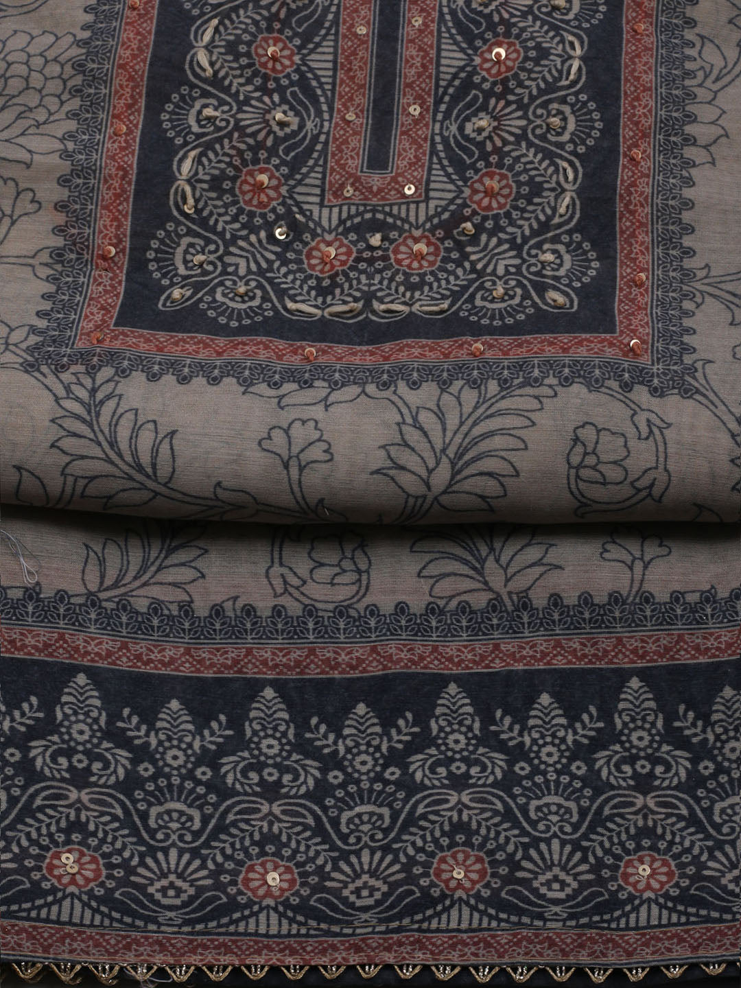 Printed Chanderi Unstitched Suit With Dupatta