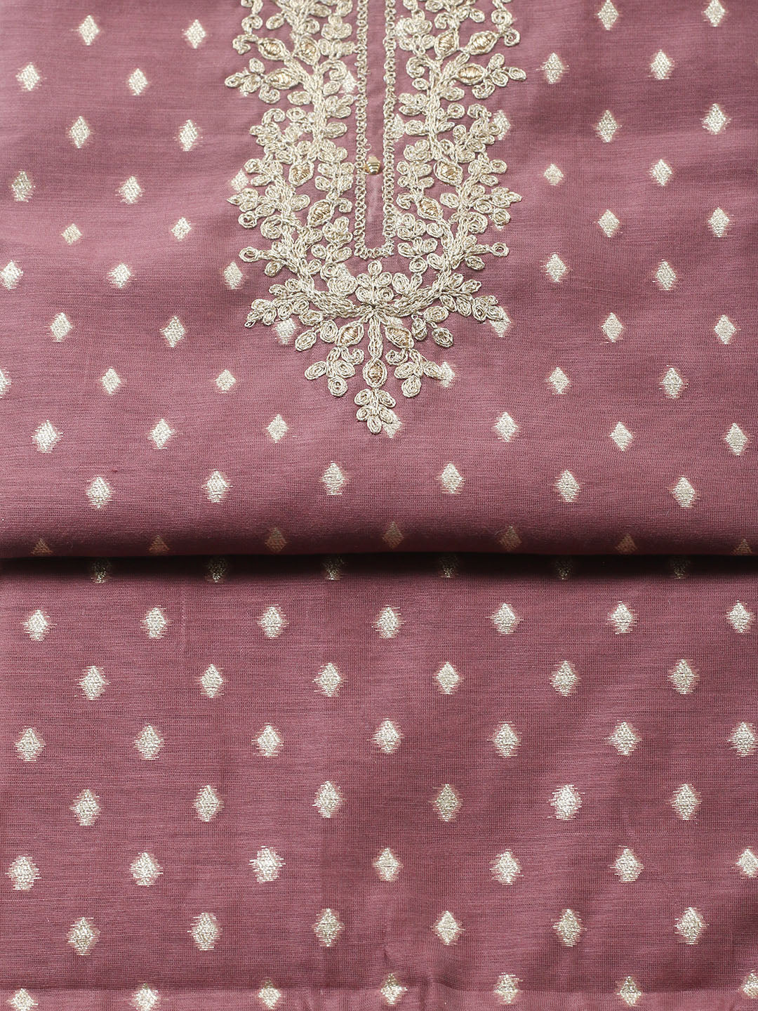 Embroidered Chanderi Unstitched Suit With Pant &amp; Dupatta