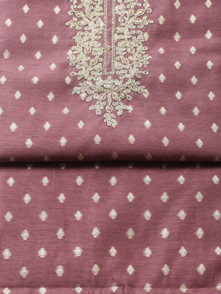 Embroidered Chanderi Unstitched Suit With Pant &amp; Dupatta