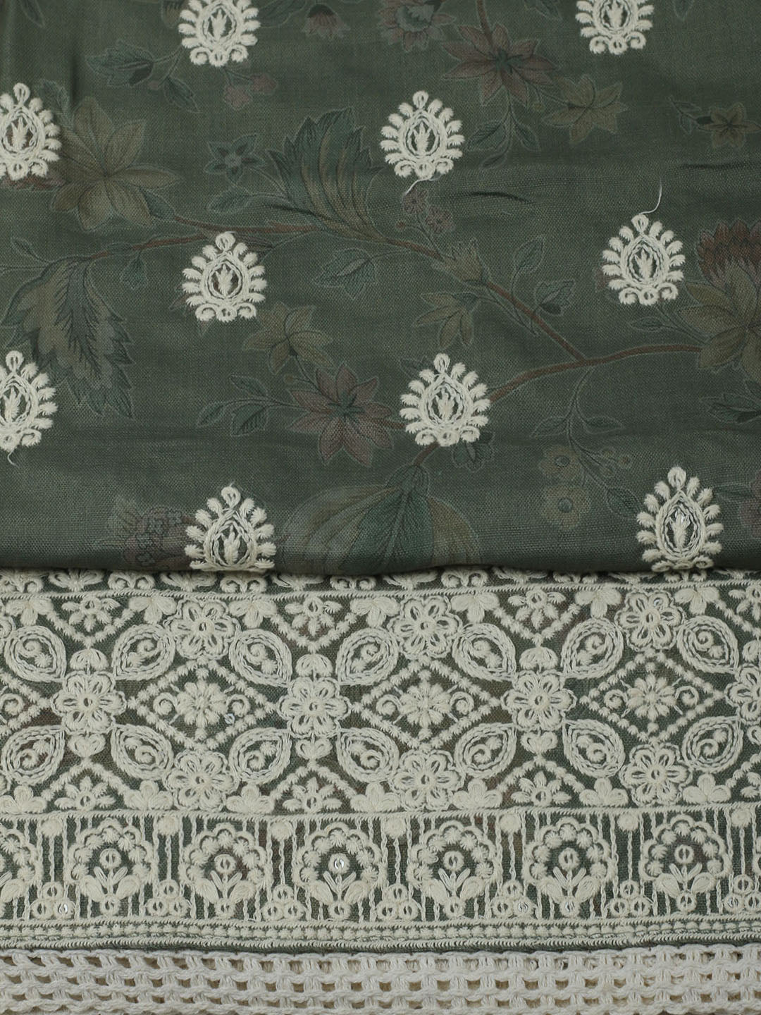 Embroidered Cotton Unstitched Suit With Pant &amp; Dupatta