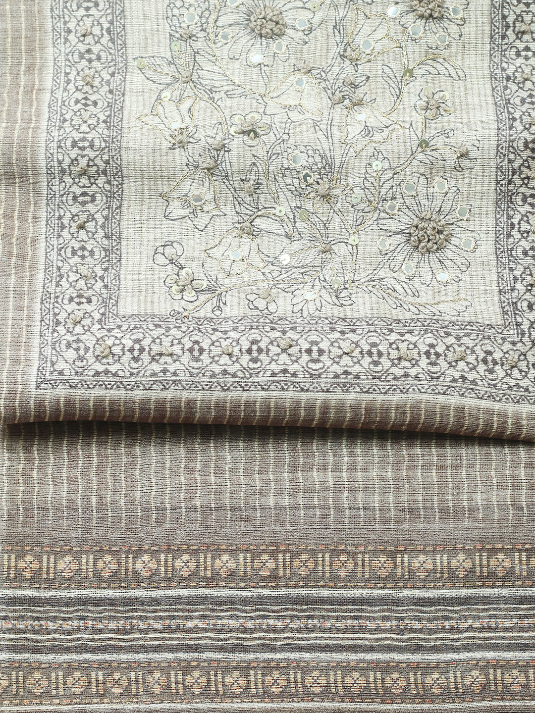 Embroidered Chanderi Unstitched Suit With Pant &amp; Dupatta