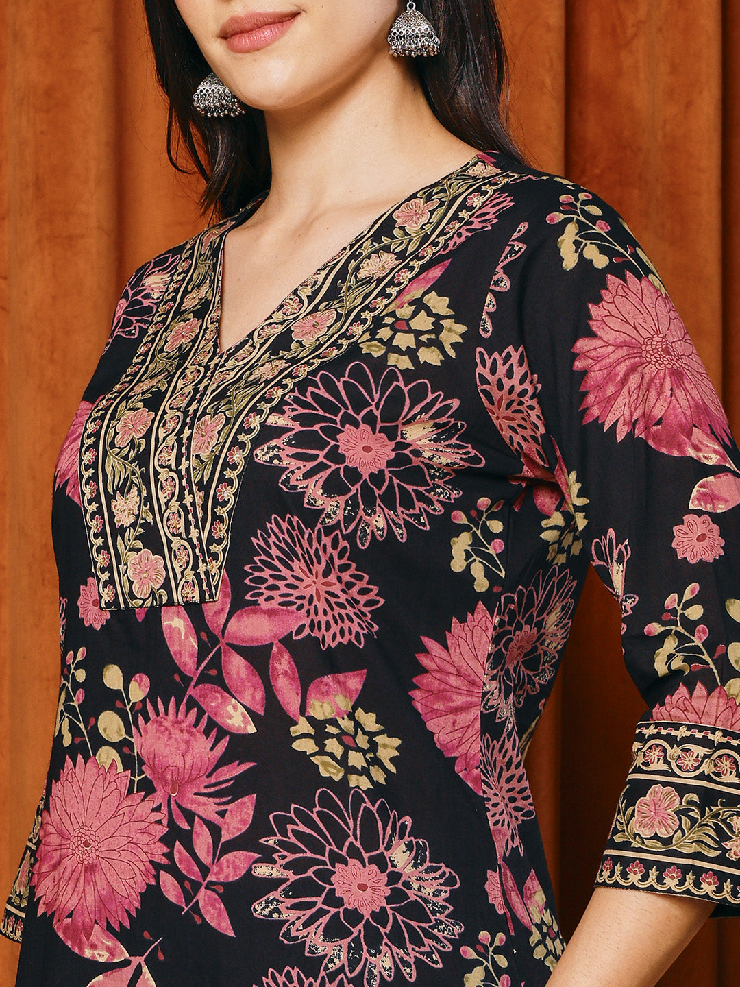 Printed Cotton Blend Kurta With Pants & Dupatta