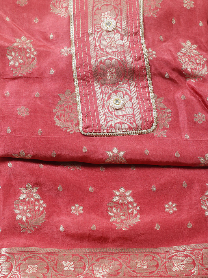 Embroidered Chanderi Unstitched Suit With Pant &amp; Dupatta