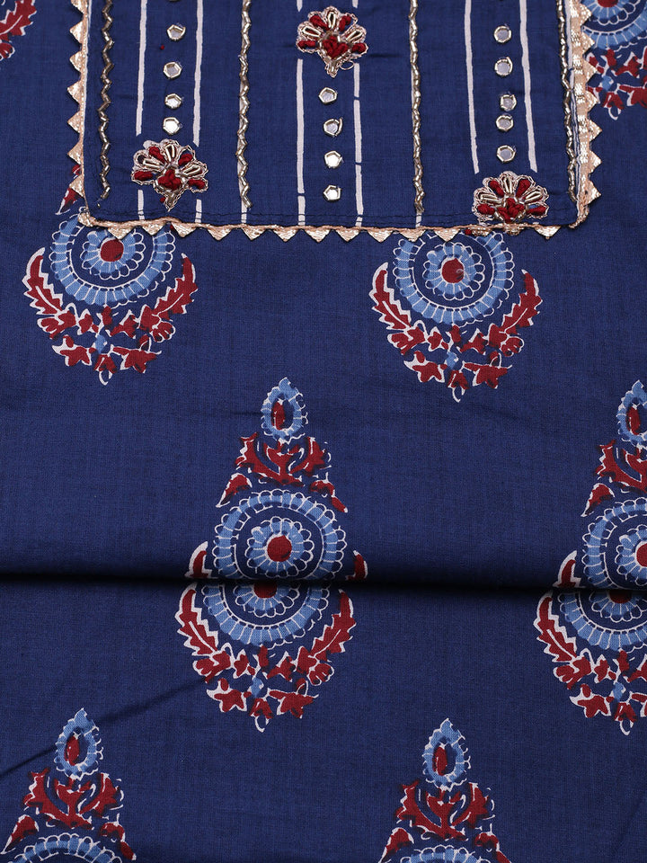 Embroidered Cotton Blend Unstitched Suit With Pant &amp; Dupatta