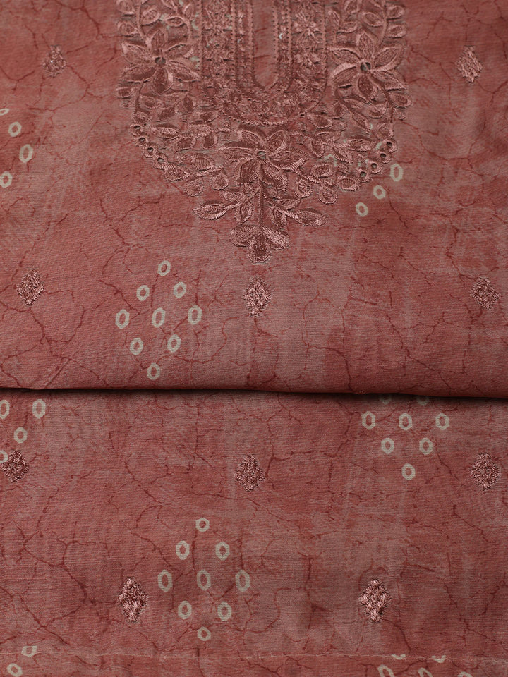 Printed Chanderi Unstitched Suit With Pant &amp; Dupatta