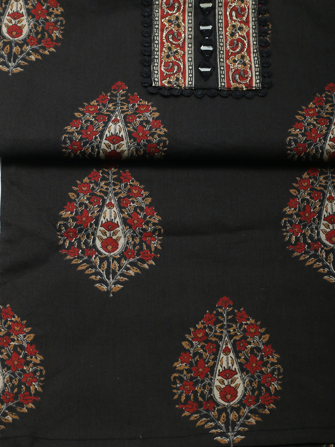 Embroidered Cotton Blend Unstitched Suit With Pant Dupatta