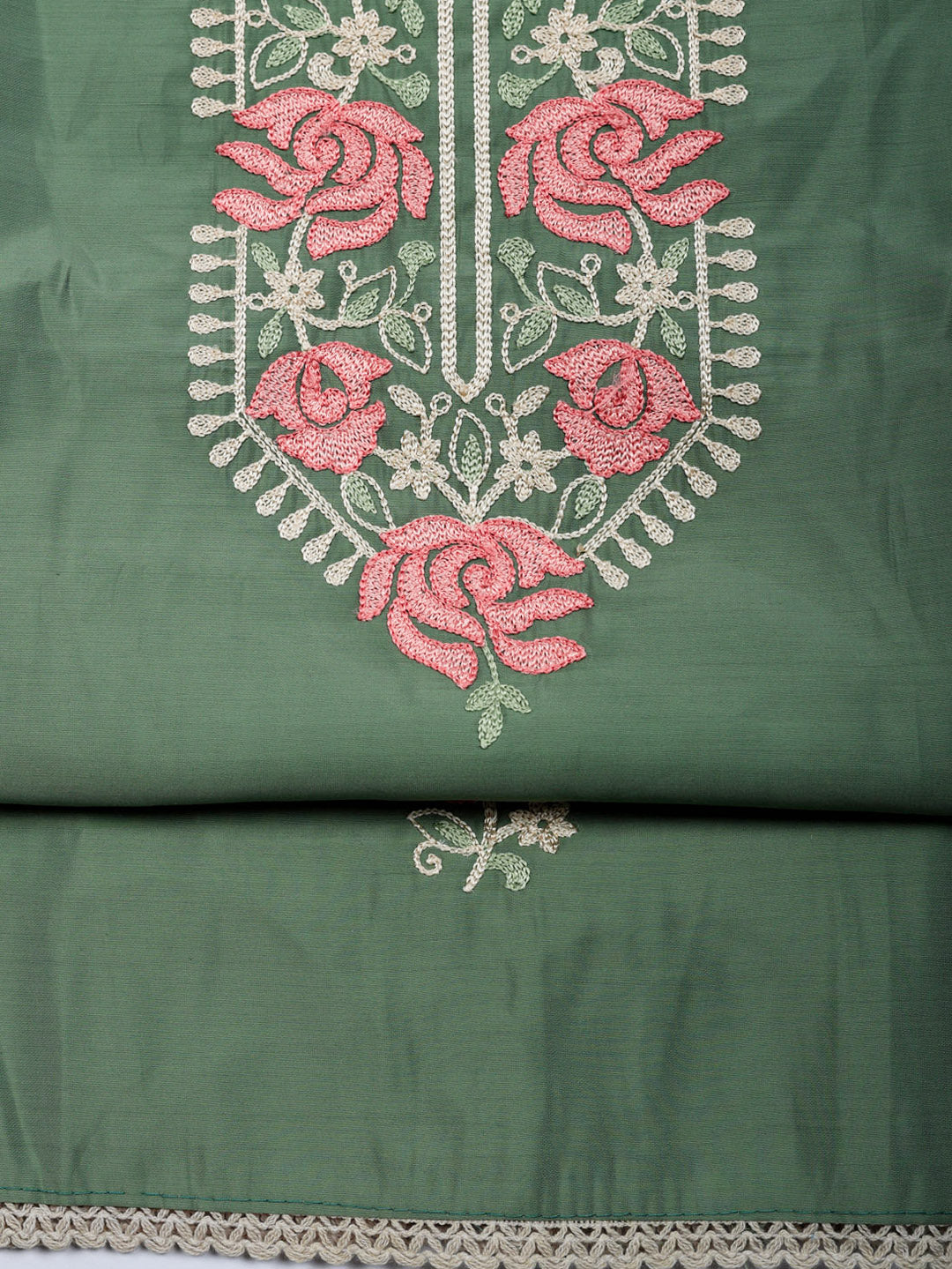 Embroidered Chanderi Unstitched Suit With Pant &amp; Dupatta