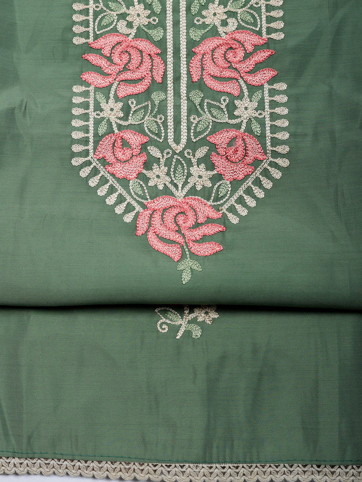 Embroidered Chanderi Unstitched Suit With Pant &amp; Dupatta