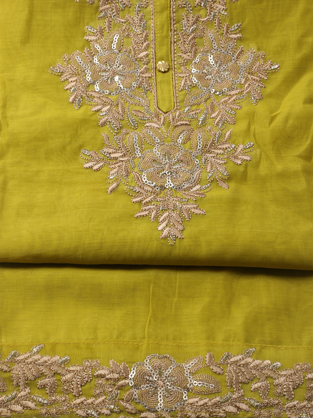 Embroidered Chanderi Unstitched Kurta With Pant &amp; Dupatta
