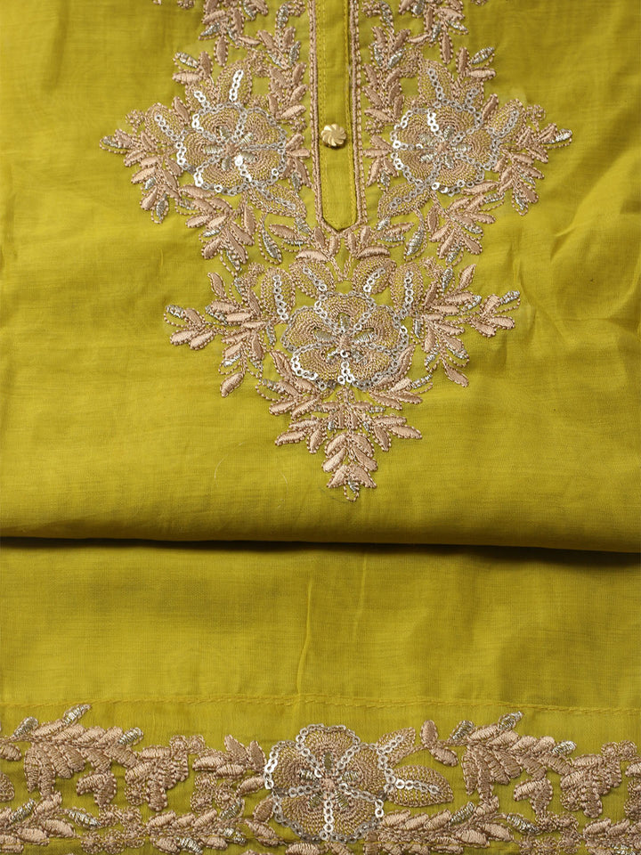 Embroidered Chanderi Unstitched Kurta With Pant &amp; Dupatta