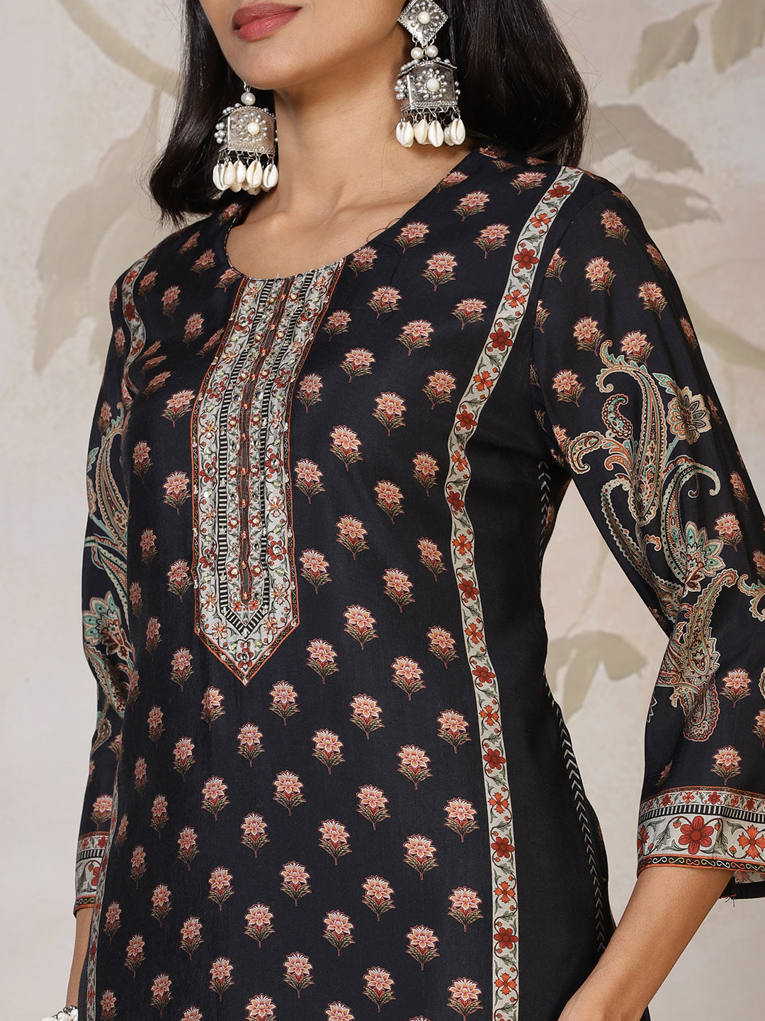Printed Cotton Blend Kurta With Pants &amp; Dupatta