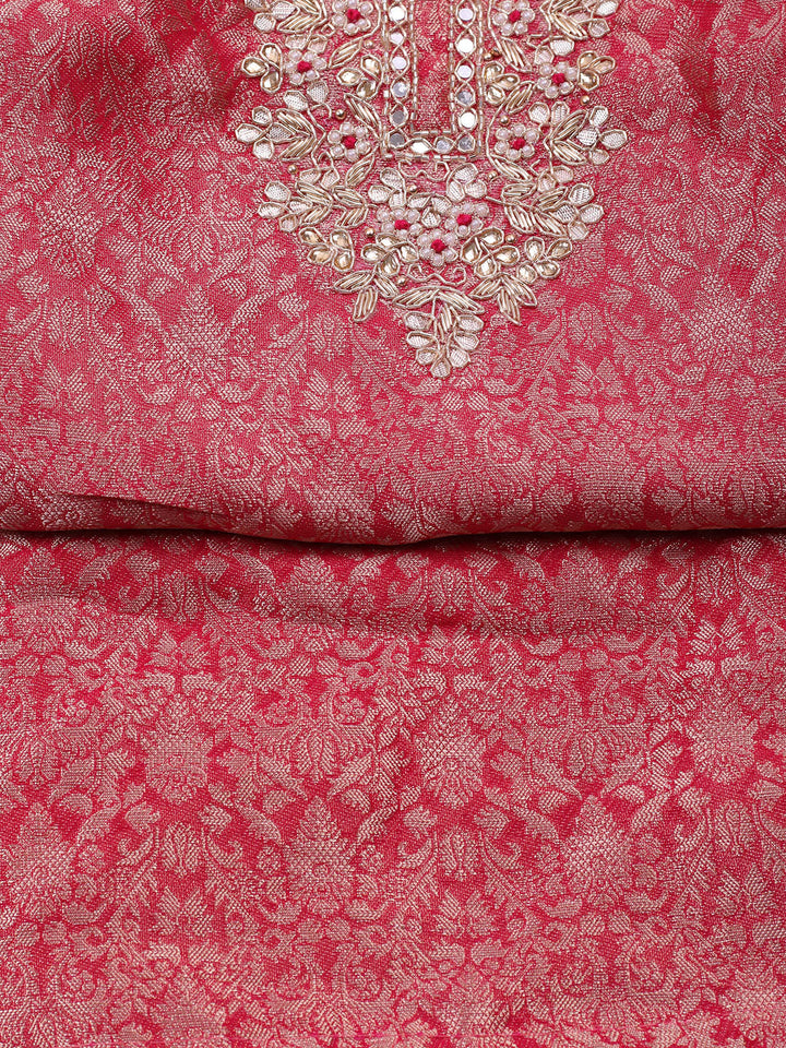 Embroidered Chanderi Unstitched Suit With Pant &amp; Dupatta