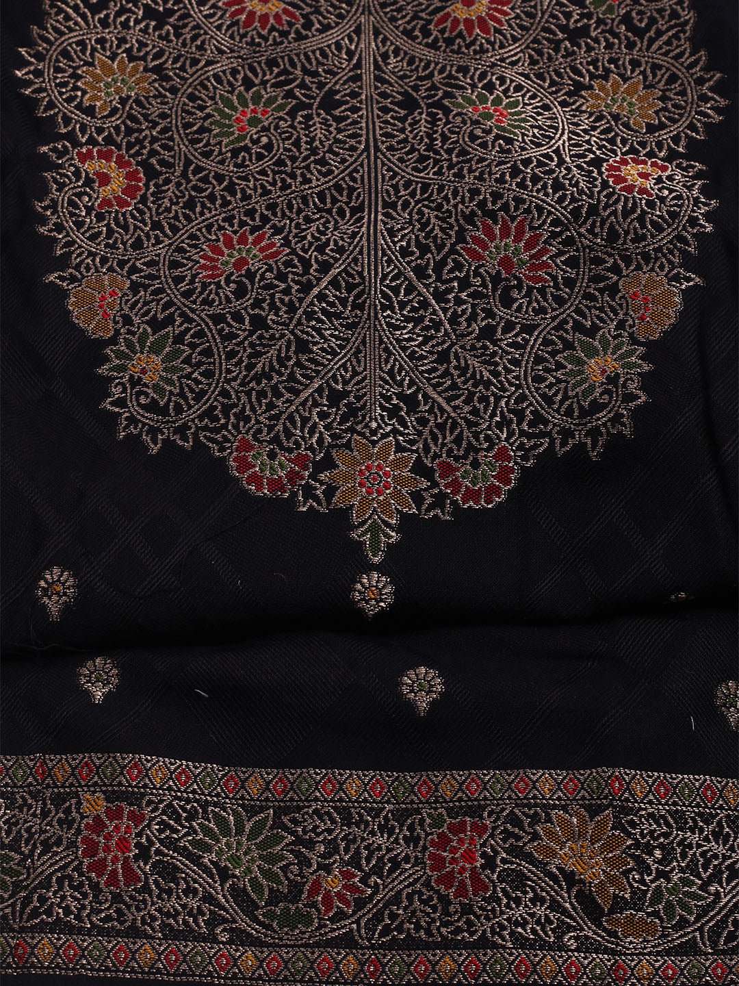 Pashmina Woven Design Unstitched Kurta With Pant &amp; Dupatta