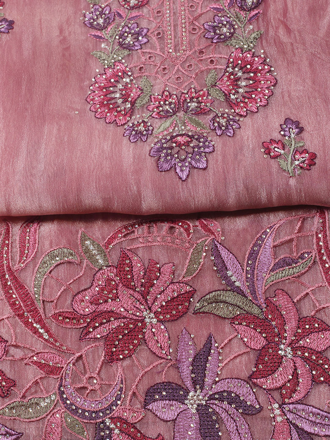 Embroidered Tissue Unstitched Suit With Pant &amp; Dupatta