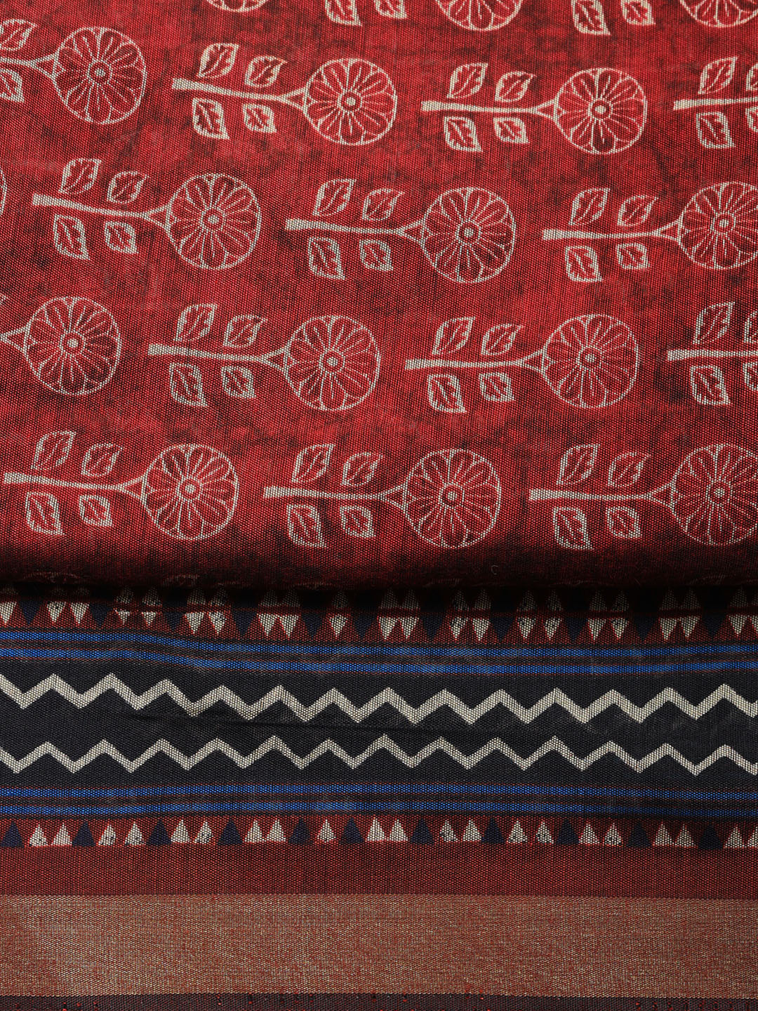 Printed Cotton Blend Unstitched Suit With Pant &amp; Dupatta