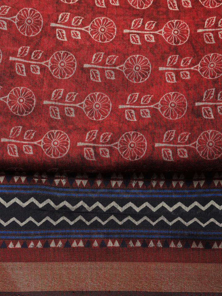 Printed Cotton Blend Unstitched Suit With Pant &amp; Dupatta