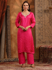 Neck Embroidered Art Silk Kurta With Pants & Dupatta