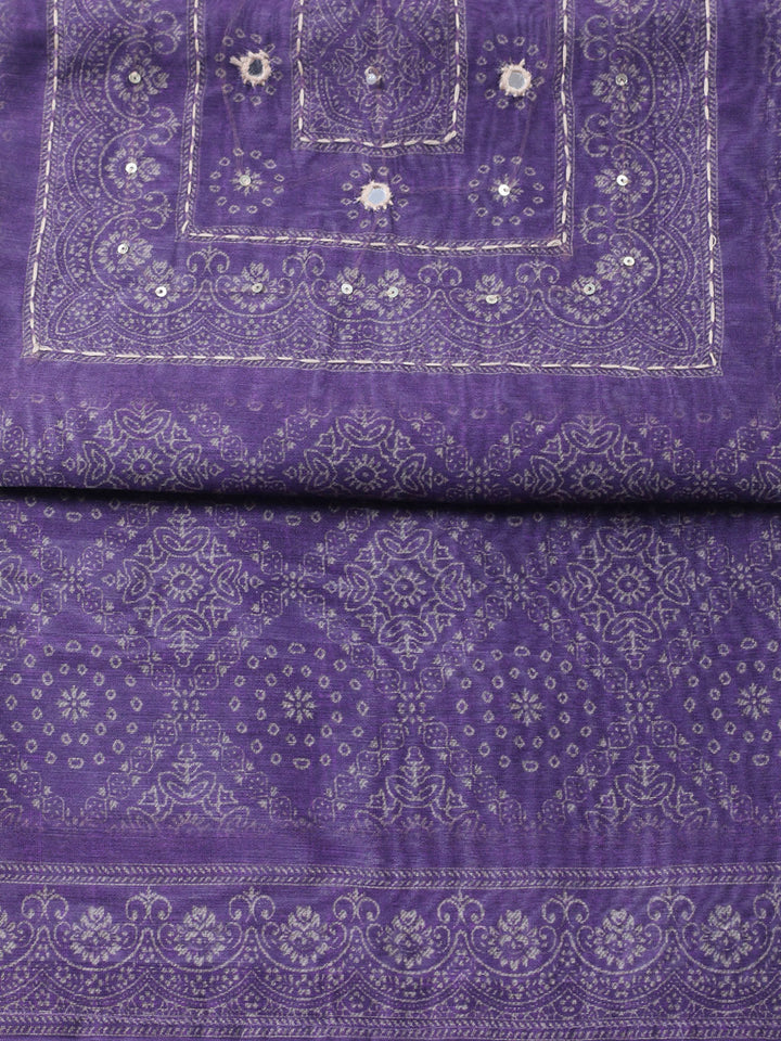 Embroidered Linen Blend Unstitched Suit With Pant &amp; Dupatta