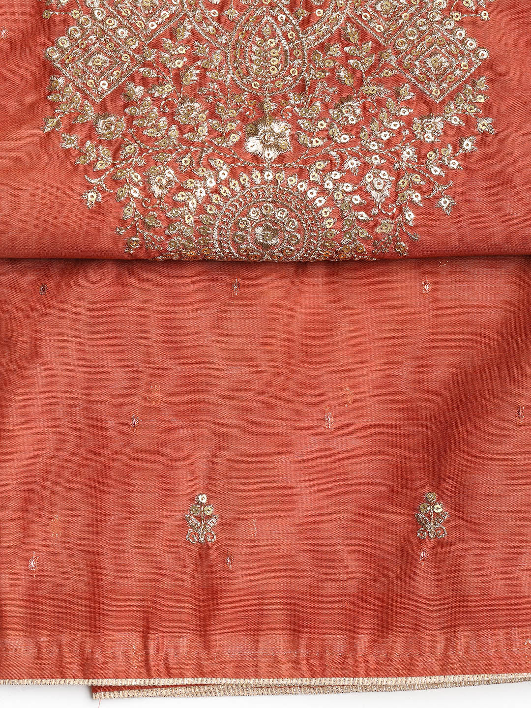 Neck Embroidered Chanderi Unstitched Suit With Dupatta