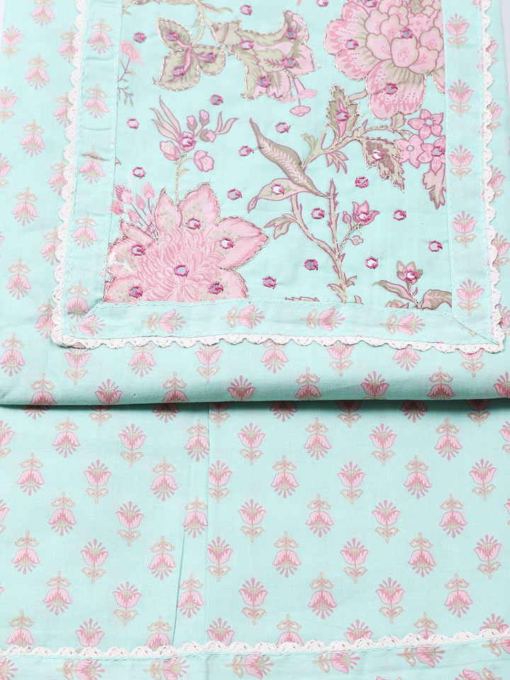Printed Cotton Blend Unstitched Suit With Pant &amp; Dupatta