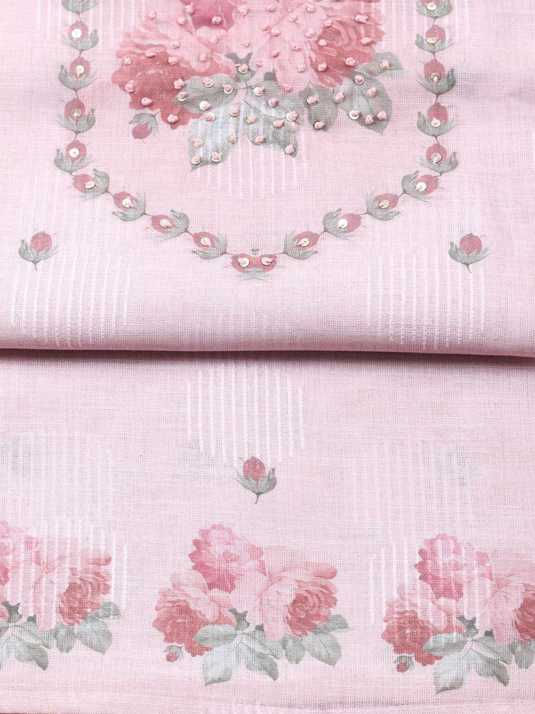 Embroidered Linen Blend Unstitched Suit With Pant Dupatta