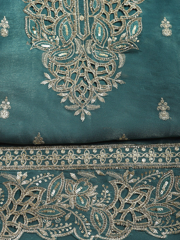 Embroidered Tissue Unstitched Suit With Pant &amp; Dupatta