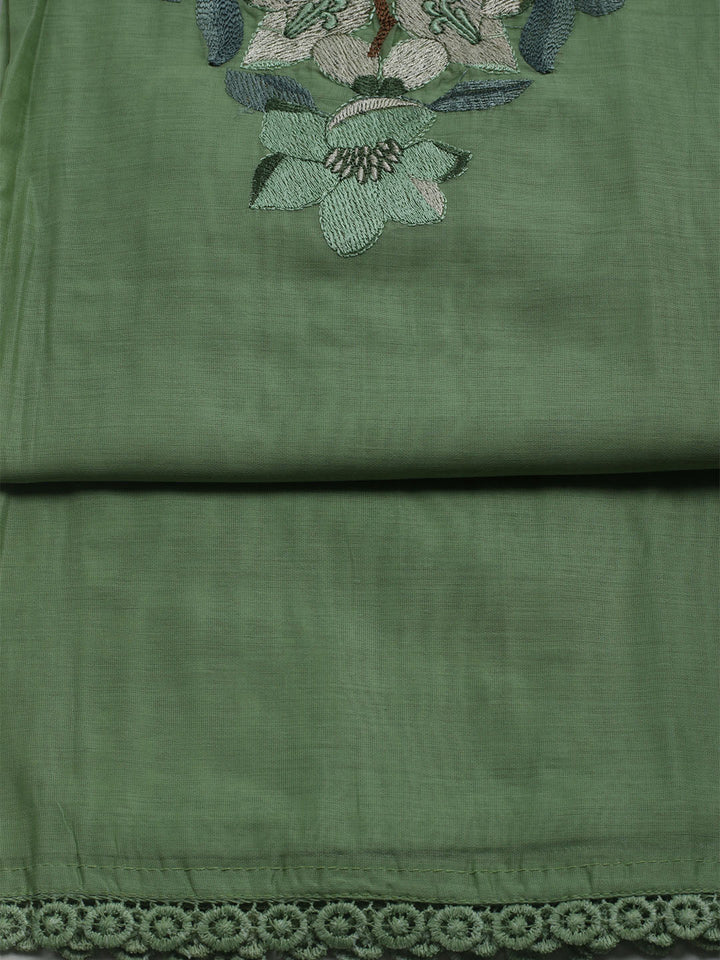 Embroidered Chanderi Unstitched Suit With Dupatta