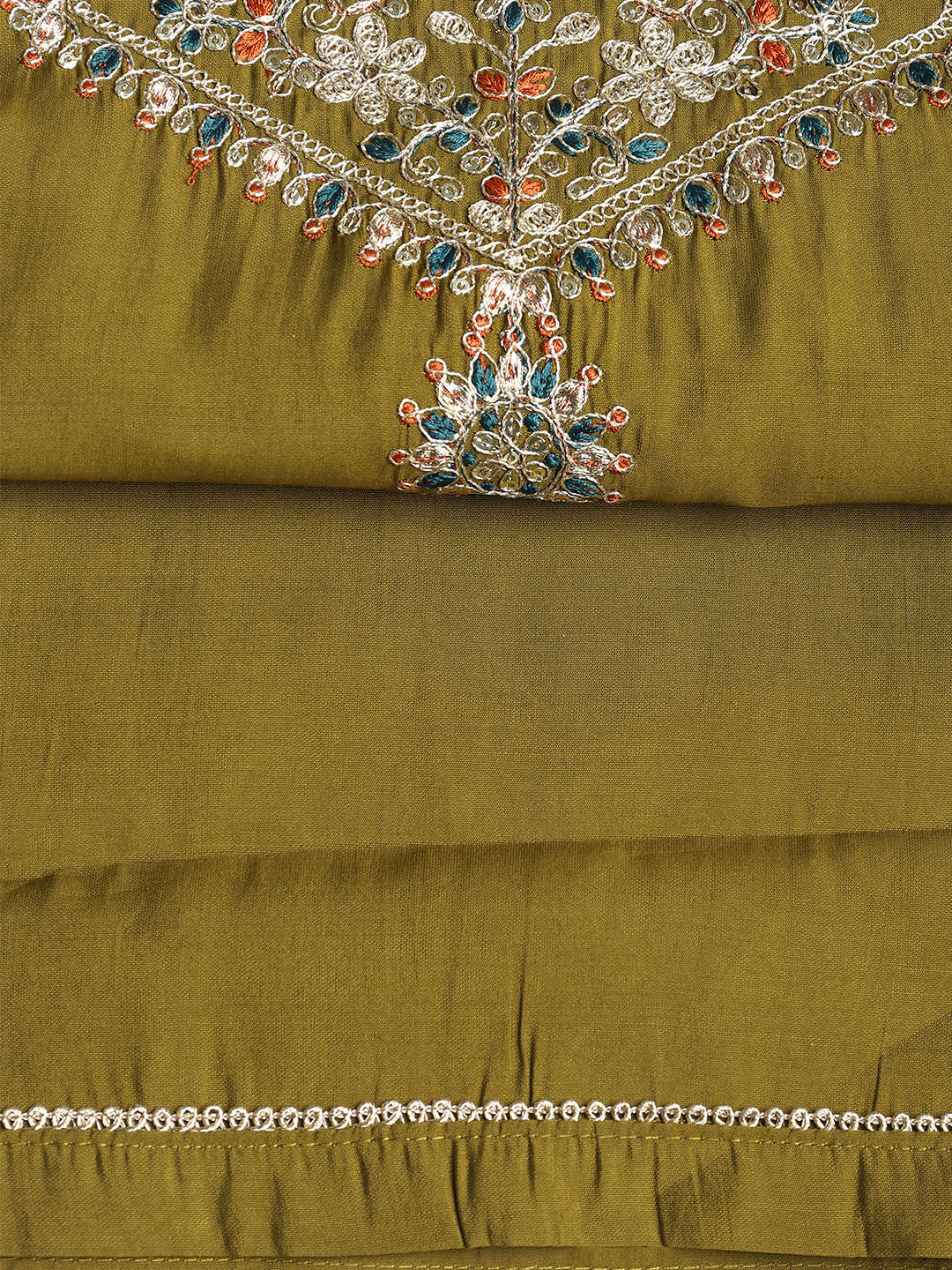 Neck Embroidered Chanderi Unstitched Suit With Dupatta