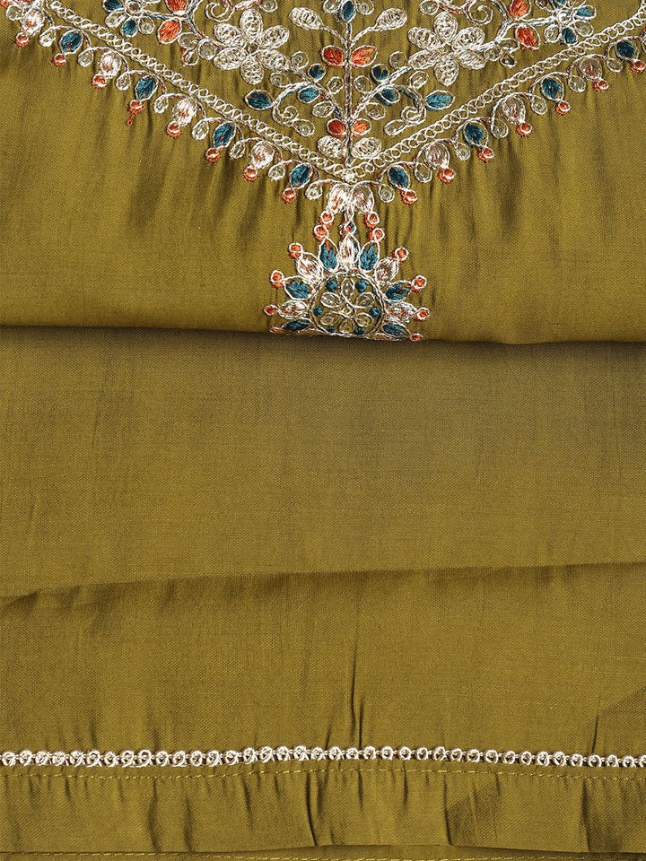 Neck Embroidered Chanderi Unstitched Suit With Dupatta