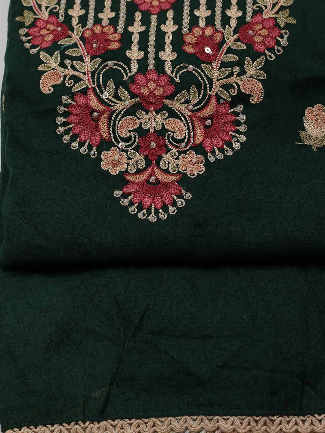 Embroidered Cotton Blend Unstitched Suit With Pant &amp; Dupatta