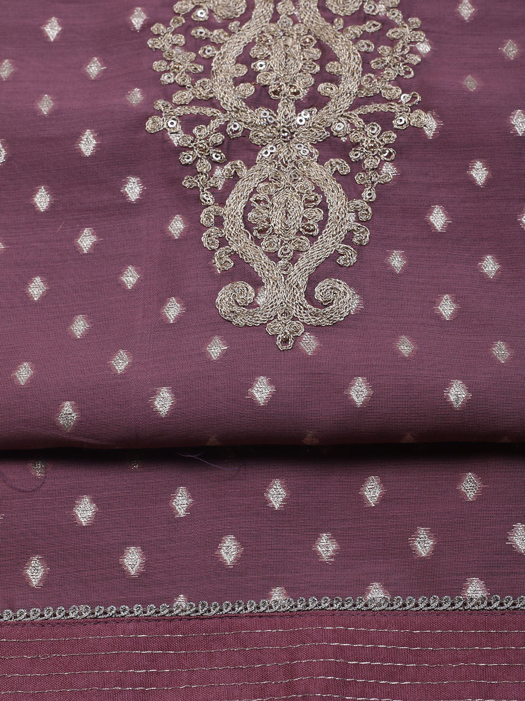 Neck Embroidered Chanderi Unstitched Suit With Dupatta