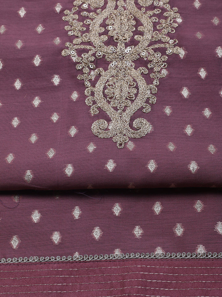 Neck Embroidered Chanderi Unstitched Suit With Dupatta