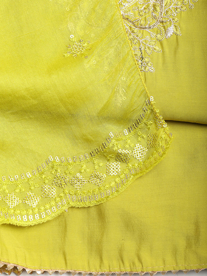 Neck Embroidered Chanderi Unstitched Suit With Dupatta